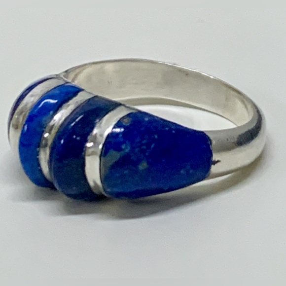 Early 20th Century Antique Art Deco Sterling Silver Lapis Lazuli Ring - Picture 3 of 16